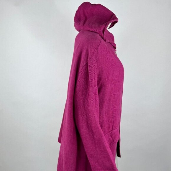 Bryn Walker Heavy Linen Hooded Jacket Women M $158 Havana Pink Button-Up Pockets - Picture 5 of 14